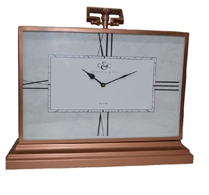 Antique Rectangle Copper Metal Desk Table Clock | Vintage Solid Metal Decorative Clock | Luxury Office Home Decor Mantel Clock - Product Image 2
