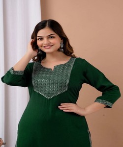 Kurta en coton fantaisie avec broderie, pour un usage quotidien, séchage rapide, en stock, prix de gros, vêtement ethnique, vert - Product Image 2