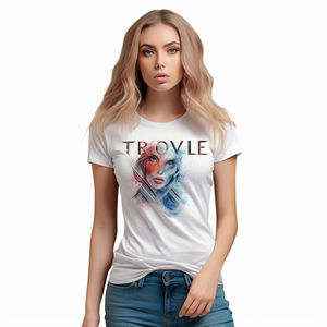 T-shirts coupe slim à col rond imprimés personnalisés pour femmes, t-shirt super doux 60% coton 40% polyester mélangé de haute qualité. - Product Image 2
