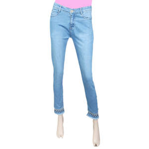 Pantalon en jean pour femme avec broderie - Bleu clair - Product Image 2