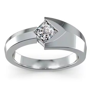 Bague de fiançailles de style classique en or 14 carats East West Princess Cut Lab Grown Diamond Rhodium pour les fêtes de mariée - Product Image 1