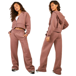 Survêtement pour femme de bonne qualité, coupe ajustée, à capuche, lourd, avec logo personnalisé sur le devant, tendance, 100% coton - Product Image 1