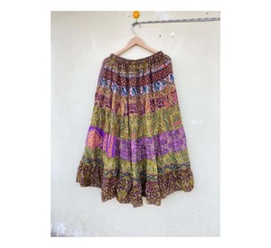 Vintage Seda Sari Hecho a Mano Bohemio Impreso Patchwork Mujeres Capa Faldas, Hippie Boho Gypsy Faldas Vestido, Mujeres Partywear Faldas - Product Image 1