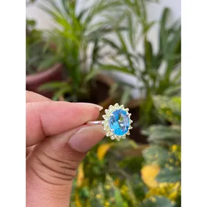 925 Silver Geometric Statement <b>Ring</b> with Blue Topaz & Peridot Oval Cut Garnet & <b>Opal</b> Rhodium Plated Fine Jewelry for Engagement - Product Image 5