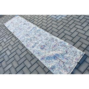 Vintage 2.1x8.5 ft <b>Rug</b>, <b>Runner</b> Turkish <b>Rug</b>, White Floral Wool <b>Rug</b> - Product Image 4