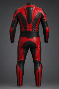 Custom Genuine Leather Men's <b>Red</b> Black Leather Motorcycle Racing Suit Full Sleeve Breathable Color Blocked CE Ready Riding Gear - Product Image 2