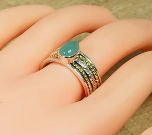Aqua Chalcedony Two Tone <b>Spinner</b> <b>Ring</b> Handmade 925 Sterling <b>Silver</b> Pear Shape Gemstone Meditation Jewelry at Wholesale Price - Product Image 1