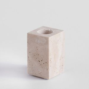 Portavelas de Travertino, Moderno y Minimalista, Soporte de Piedra para Velas Cónicas, Adorno Escultural Artesanal, Centro de Mesa Hecho a Mano, Elegante - Product Image 2