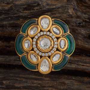 Kundan Fashionable Wedding Finger <b>Ring</b> Princess Cut Inlay <b>Gold</b> Plated Adjustable Size Style 180254 - Product Image 1