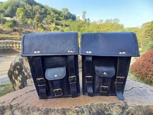 Alforjas de sillín de bicicleta de cuero genuino hechas a mano, bolsa de motocicleta, conjunto de dos estilos de moda con patrón de caramelo - Product Image 4