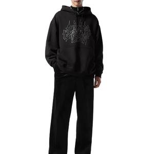 Nueva llegada logotipo personalizado y tamaño ropa de invierno color sólido peso pesado en blanco strass Sudadera con capucha de los hombres mejor calidad precio barato - Product Image 5