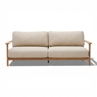 Canapé minimaliste moderne avec structure en teck massif, fauteuil 3 places, fauteuil individuel, table basse longue et courte pour ensembles de salon