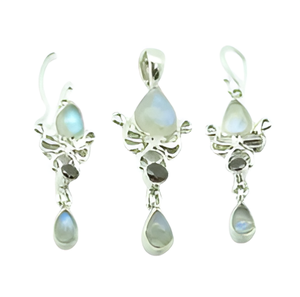 Pendiente de estilo moderno de plata esterlina 925 con forma de corte de pera, piedra lunar arcoíris, colgante para boda, aniversario y compromiso - Product Image 4