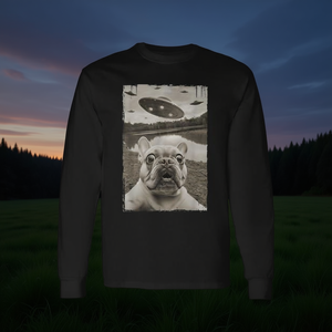 T-shirt à manches longues French Bulldog And Ufo, unisexe, col rond, impression numérique, activités promotionnelles - Product Image 3