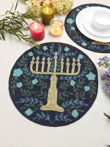 Handmade Green Beaded <b>Placemats</b> Floral Pattern Decorative <b>Table</b> Mats Charger for <b>Dining</b> Centerpiece Decor - Product Image 6