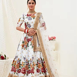 Dernier créateur Satin Soie Imprimé Travail Lehenga Choli par Fab Zone Vêtements indiens et pakistanais - Product Image 1