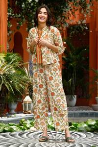 OEM ODM servicio personalizado mujer algodón moda Loungewear conjunto camisa pantalón conjunto estampado Floral 2 piezas de longitud completa 2 piezas - Product Image 2