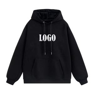 Sudadera con capucha básica con cordón liso negro personalizado de alta calidad con bolsillo 100% algodón - Product Image 6