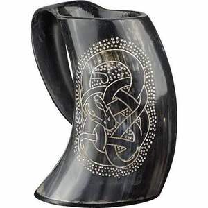 Tasse à corne en céramique gravée de grande taille fabriquée à la main pour fournitures de jeu Viking directement de l'Inde par HF CRAFTS - Product Image 1