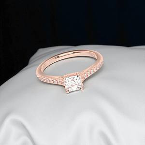 Anillo de compromiso de diamante de corte redondo y moissanita de calidad de 0,70 quilates, de oro sólido para mujer, conjunto de puntas - Product Image 3