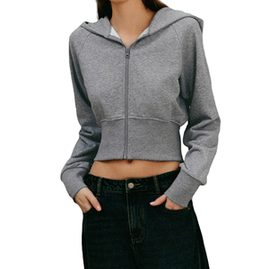 Women's Custom Plus Size 100% Cotton <b>Cropped</b> Pullover Tops Long Sleeve Hooded Sweatshirt Breathable Autumn Streetwear Washed - Product Image 3