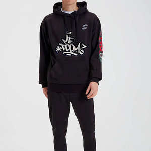 Sudaderas con Capucha de Gran Peso (500 g/m²) Fabricadas en 100% Algodón, Hombros Caídos, Estilo Holgado con Estampado Puff para Hombre - Product Image 4