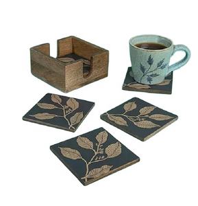 Best Quality Wooden Handmade Fancy Design Square Tea Cup <b>Mats</b> Pads At Low Price High Standard Dinnerware Flatware Drink Coaster - Product Image 1