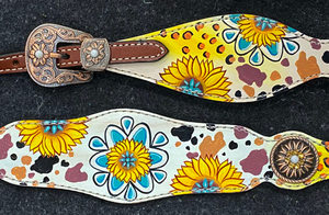 Elegante juego de riendas occidentales de Cuero 100% con girasol pintado a mano, logotipo personalizado, cuello de pecho, accesorio de coraza - Product Image 3