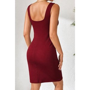 Vestido corto de scuba con cuello cuadrado y tirantes para mujer, 35003 - Borgoña - Product Image 4