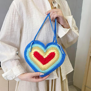 Bolso de Algodón Tejido a Crochet con Degradado de Colores en Forma de Corazón, Fresco y Dulce, de un Solo Hombro, Cruzado, Hecho a Mano, con Cierre Abierto, a la Moda para Mujer - Product Image 3