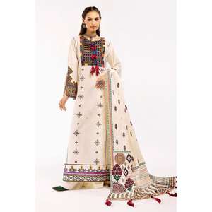 Conjunto de traje de mujer de 3 piezas sin coser, bordado con Zari Jacquard, con dupatta de tela estampada en oro CL-52525 - Product Image 4