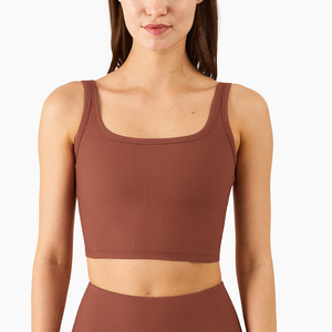 Débardeur de sport court en tricot côtelé solide basique pour femme - Product Image 5