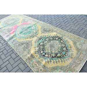 Alfombra Turca Vintage de 4.9x12.8 pies, Alfombra de Lana Azul con Diseño de Puntos - Product Image 4