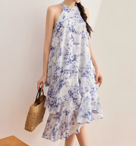 Vestido maxi floral de verano para mujer con tirantes finos, cuello cuadrado, corte en A y abertura, estilo casual - Product Image 5