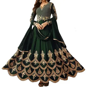 Etnische Ontwerper Pakistani Georgette Geborduurde Vrouwen Verkleedkleding Salwar Kameez Maxi Huwelijksfeest Dragen Vrouwen Groene Kleurstof Premium