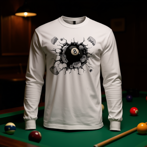 Camiseta de manga larga con estampado de bola 8 y explosión en el pecho, camiseta promocional de billar de bola 8 - Product Image 3