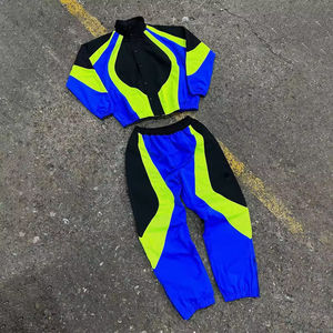 Ensemble Deux Pièces Survêtement à Fermeture Éclair pour Hommes, Veste Coupe-Vent en Polyester et Nylon Patchwork - Product Image 6