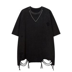 เสื้อยืดลายความทุกข์แบบกำหนดเองสำหรับผู้ชายเสื้อยืดวินเทจสำหรับผู้ชายผ้าฝ้าย100% โอเวอร์ไซส์สีดำ - Product Image 3