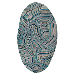 Alfombra Rectangular Azul de Lana y Viscosa Hecha a Mano con Diseño Abstracto 9x12 para Hogar o Pasillo, Modelo TNQ-1265 - Product Image 1