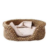 Joli nouveau lit rond en osier pour animaux de compagnie intérieur/extérieur écologique fabriqué à partir de tabouret en jacinthe d'eau en bambou pour chats domestiques