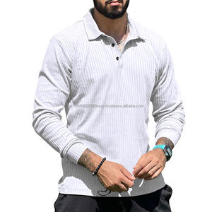 Moda Casual Polo Camisa de manga larga acanalada Hombres Venta al por mayor Tops para hombres - Product Image 2