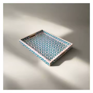 El mejor diseño de bandeja para servir con incrustaciones de hueso de Hotel, bandeja para servir hecha a mano india y bandeja con incrustaciones de hueso de precio directo de fábrica de alta calidad - Product Image 2