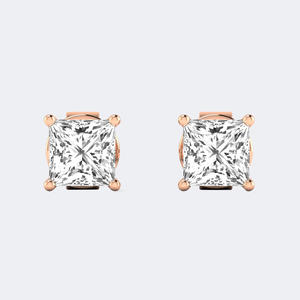Pendientes de Diamantes con Corte Princesa de 0.45CTW, Oro de 14k, Cultivados en Laboratorio, Color D, VVS, Clásicos de 4 Puntas, Joyería para Mujer, Par - Product Image 1