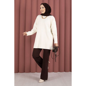 เสื้อทูนิคไหมพรมคอกลมสีครีมแบบลำลองสำหรับฤดูหนาวลายพิมพ์ - Product Image 3