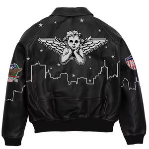 แจ็คเก็ตเบสบอลสำหรับผู้ชายหนัง100% โลโก้ออกแบบได้ตามต้องการสำหรับฤดูหนาว - Product Image 4