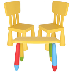 Set Tavolo Rettangolare Giallo per Bambini con 2 Sedie 73x58x48 cm, Mobili per Bambini in Plastica Resistente - Product Image 1