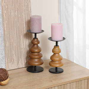Bougeoir de table en bois d'aspect Premium avec métal pour les occasions de salon Décor de Noël Éclairage Décor d'hôtel d'Inde - Product Image 4