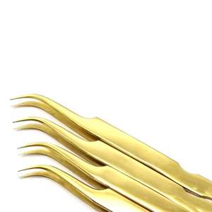 Pince à épiler d'extension de cils en acier inoxydable dorée personnalisée Outil de volume de pointe pointue pour une utilisation sous marque privée - Product Image 6