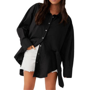 Camicia Boyfriend in Popeline Freya di Free People, Nera, Taglia L - Product Image 1