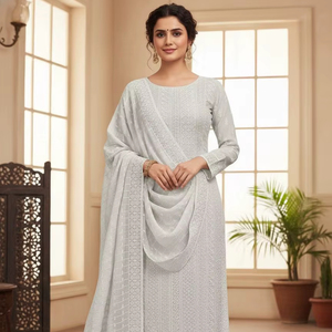 Conjunto de Salwar Kameez de Seda Satén Amarillo de Alta Calidad FABZONE, Impresionante Trabajo de Pedrería, Traje Tradicional Indio Pakistaní para Mujer - Product Image 1